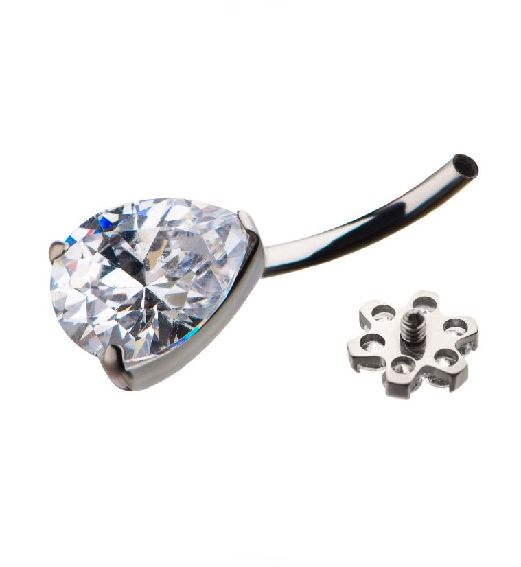 Purple Teardrop CZ Flower Titanium Belly Button Ring