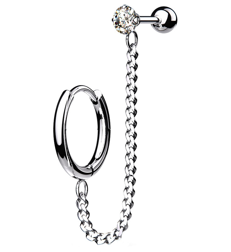 Linked Hinged Hoop Ring & CZ Cartilage Barbell