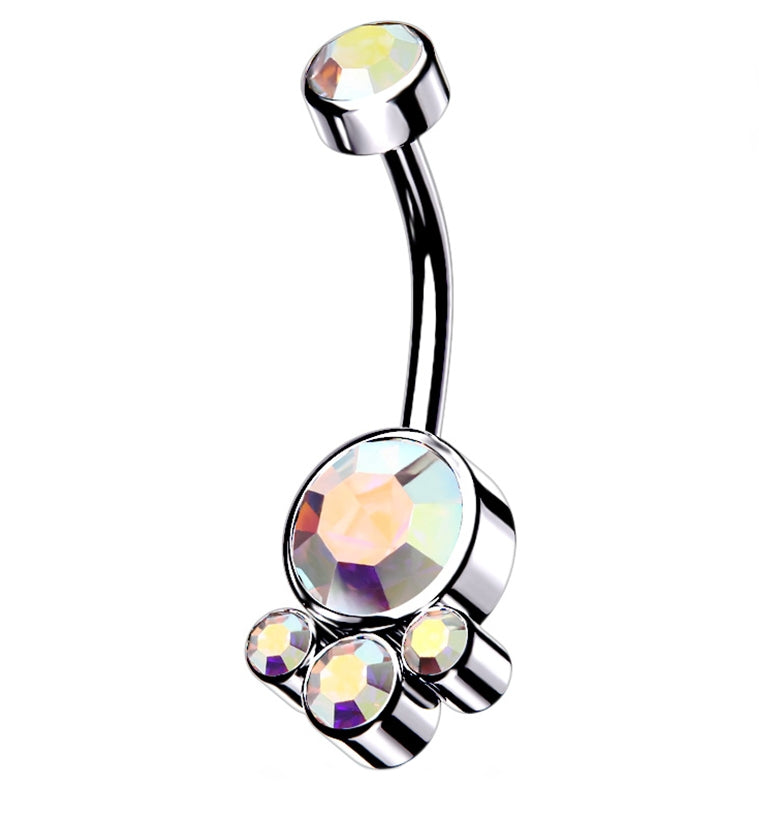 Rainbow Aurora CZ Cluster Gem Belly Ring