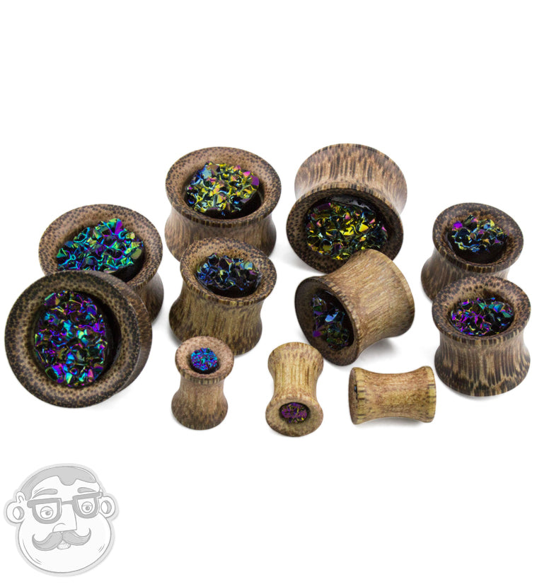 Coconut Wood Tunnels With Cosmic Druzy Stone Inlay