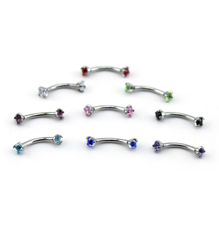 Internally Threaded Color CZ Steel Curved Barbell