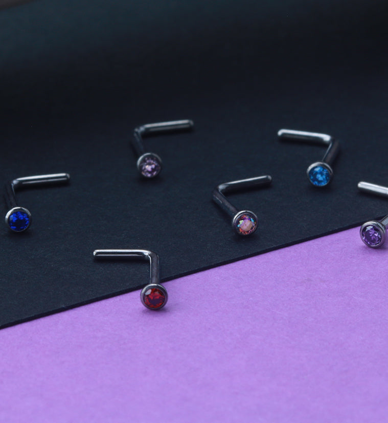 Aqua CZ Top L Bend Titanium Nose Ring