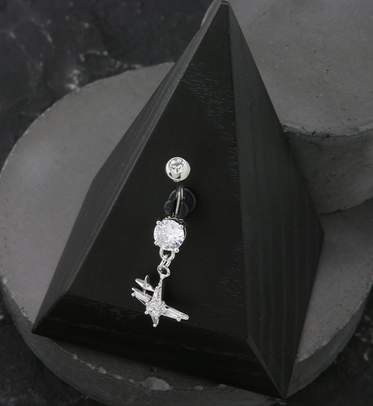 Compass Star CZ Dangle Stainless Steel Belly Button Ring