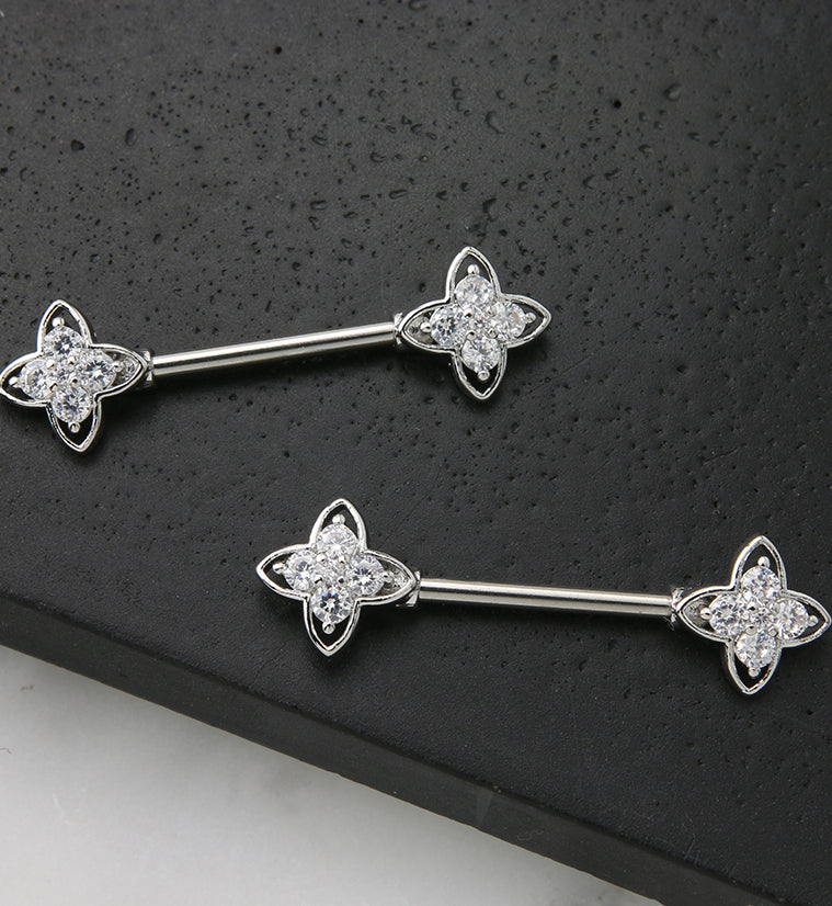 Compass Star CZ Stainless Steel Nipple Barbell