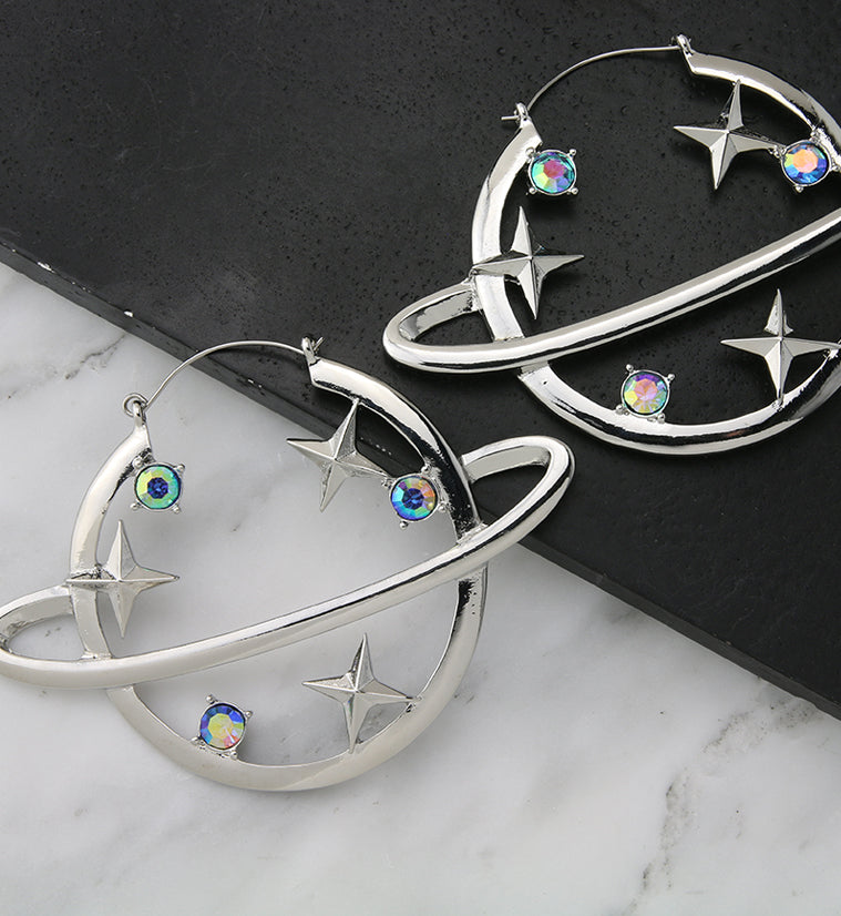 Cosmic Planet Blue Aurora CZ Plug Hoops