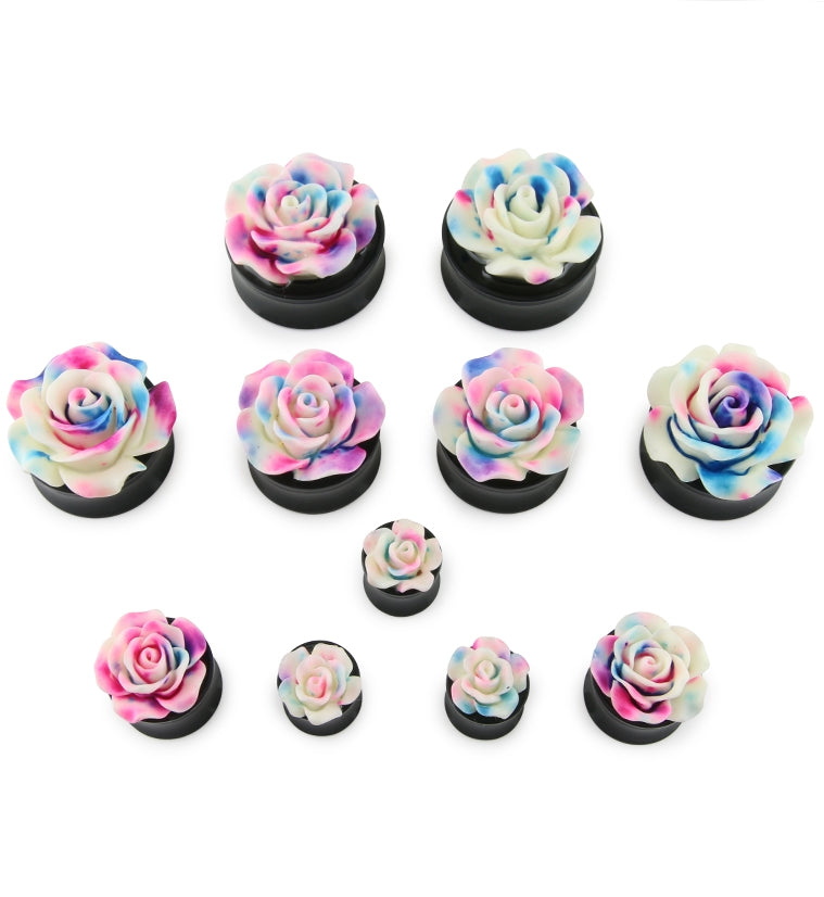 Cotton Candy Rosebud Black Acrylic Plugs