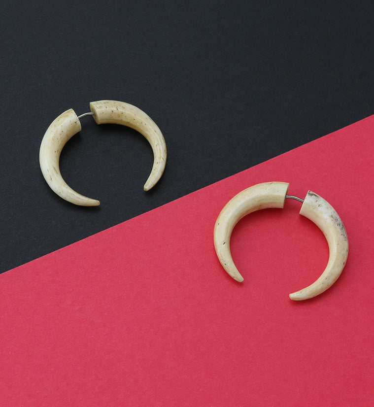 Cow Bone Fake Gauge Horseshoe Tribal Earrings