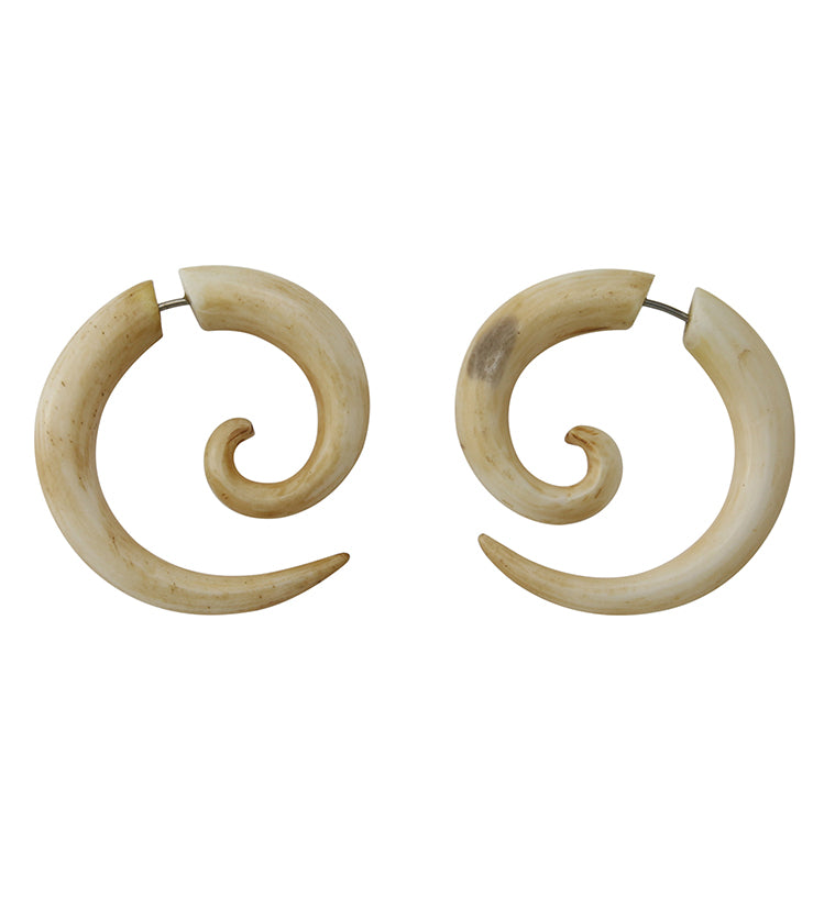 Cow Bone Fake Gauge Spiral Tribal Earrings