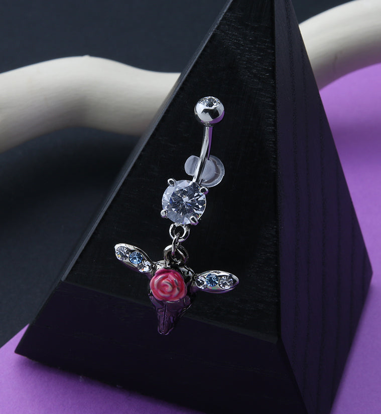 Cow Skull Dangle Chain Belly Button Ring