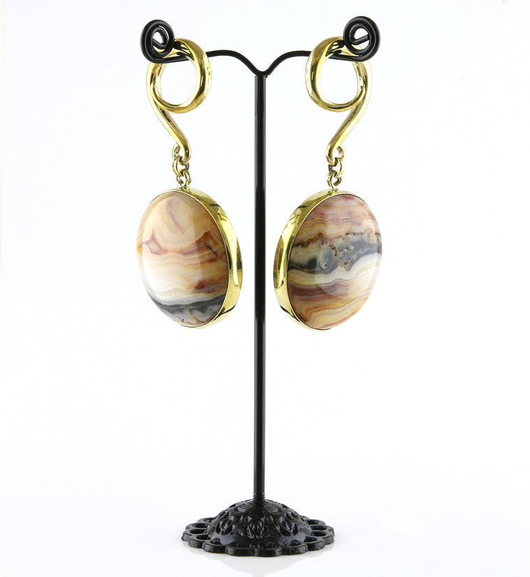 Grand Crazy Lace Agate Stone Hanging Ear Weights