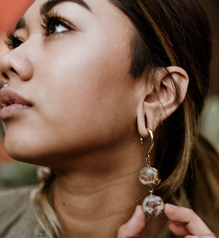 Double Crazy Lace Agate Stone Hanging Ear Weights
