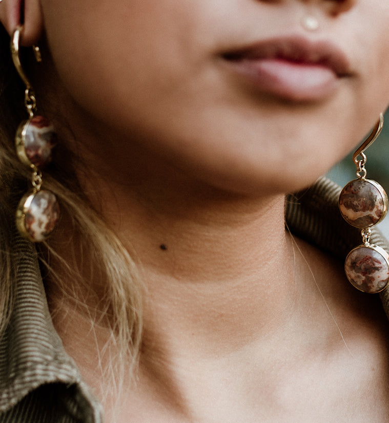 Double Crazy Lace Agate Stone Hanging Ear Weights