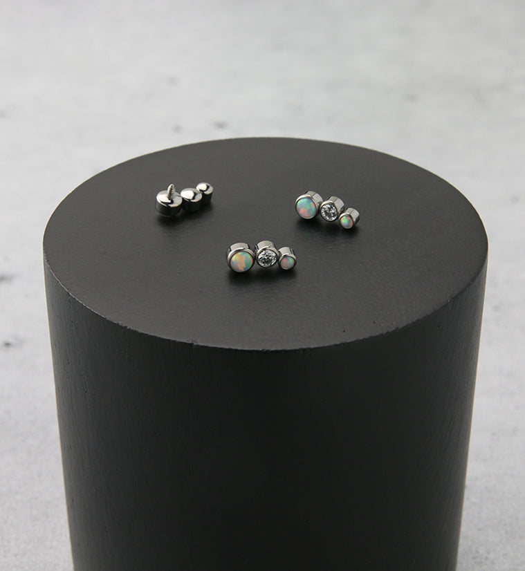 Crescendo CZ and White Opalite Internally Threaded Titanium Top