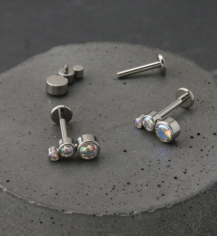 Crescendo Rainbow Aurora CZ Titanium Internally Threaded Labret