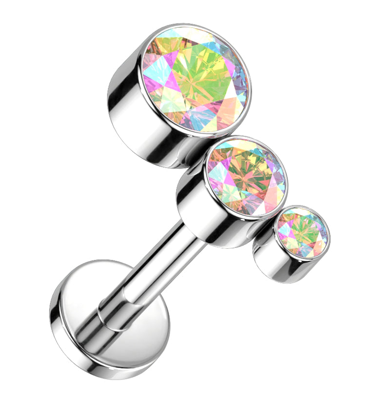 Crescendo Rainbow Aurora CZ Titanium Internally Threaded Labret