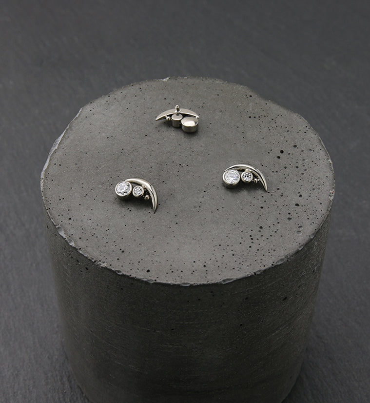 Crescent Dual Clear CZ Internally Threaded Titanium Top