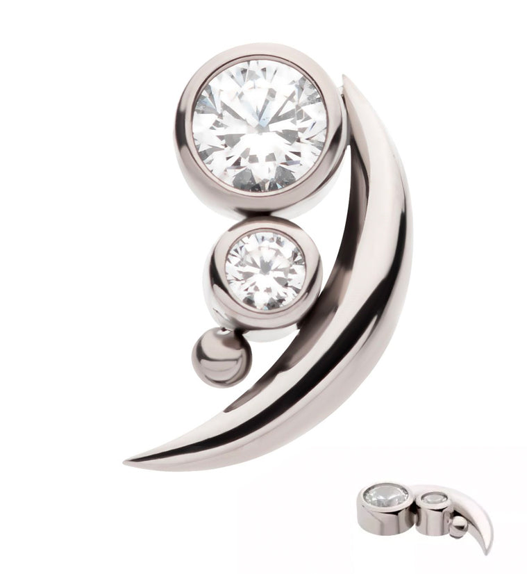 Crescent Dual Clear CZ Internally Threaded Titanium Top