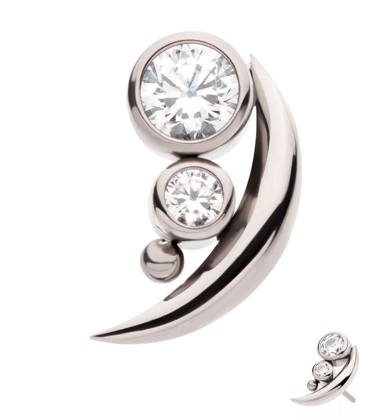 Crescent Dual Clear CZ Threadless Titanium Top
