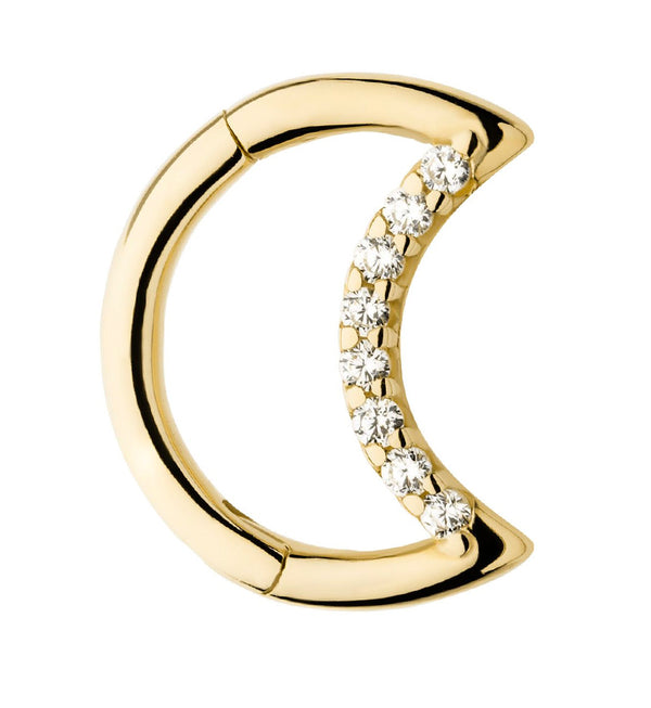 14kt Gold Crescent Moon Clear CZ Hinged Segment Ring