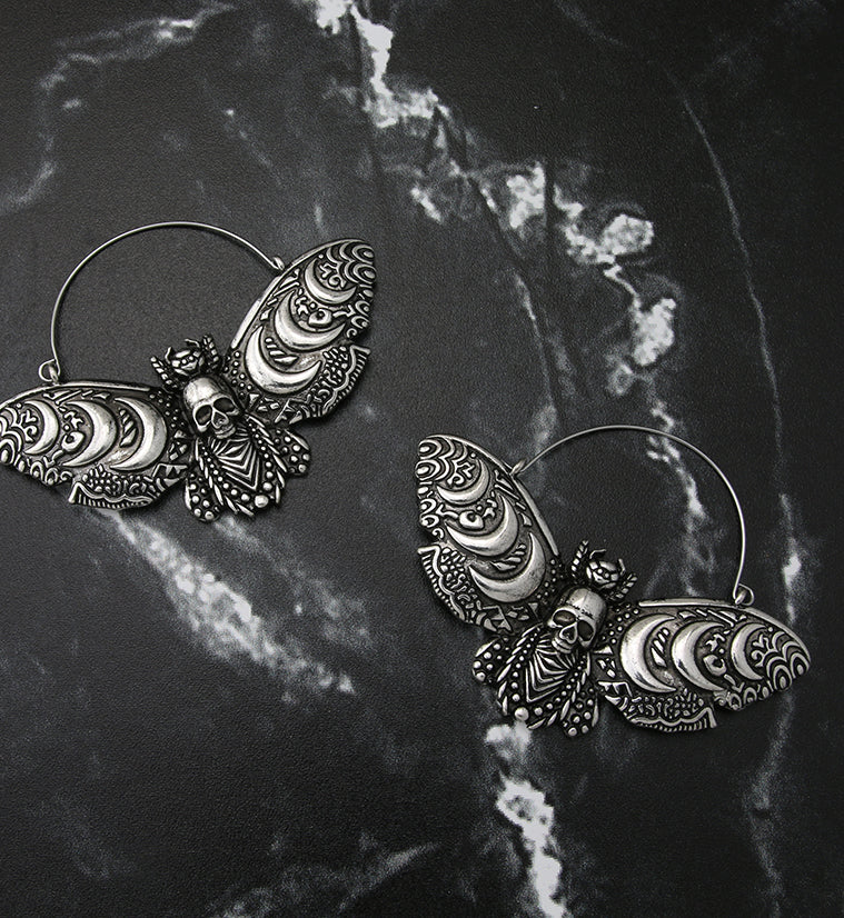 Crescent Moon Death Moth Plug Hoops