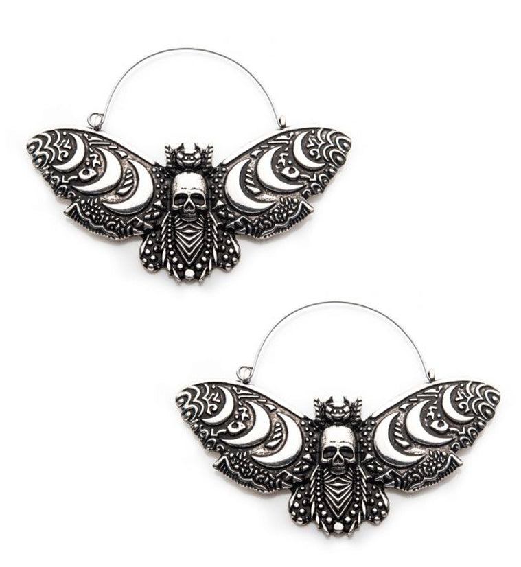 Crescent Moon Death Moth Plug Hoops