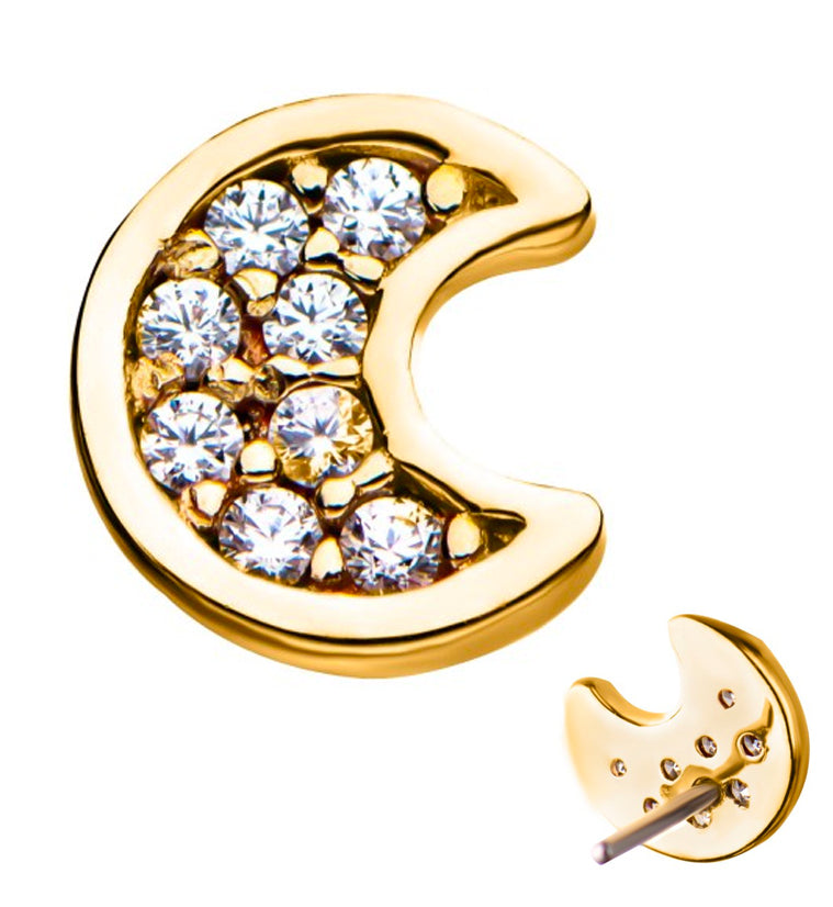 14kt Gold Crescent Moon CZ Threadless Top