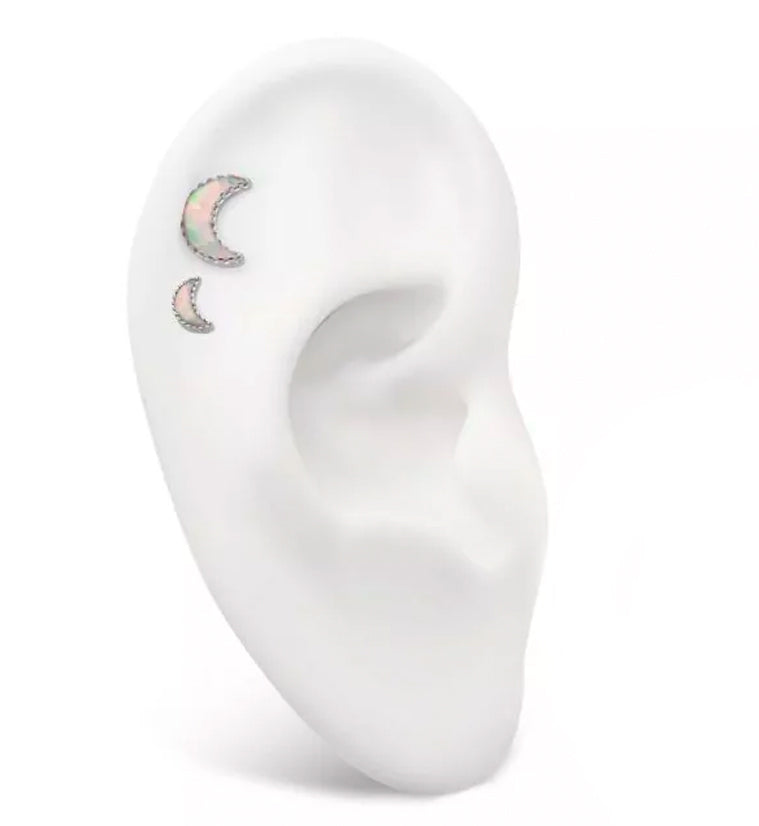 Crescent Moon White Opalite Threadless Titanium Top