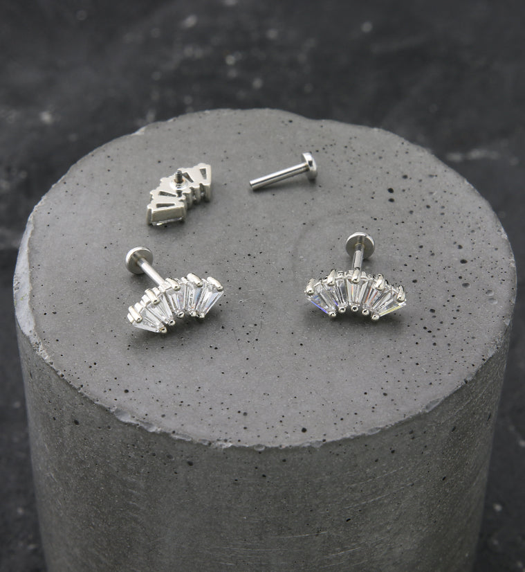 Crest Baguette Clear CZ Stainless Steel Internally Threaded Labret