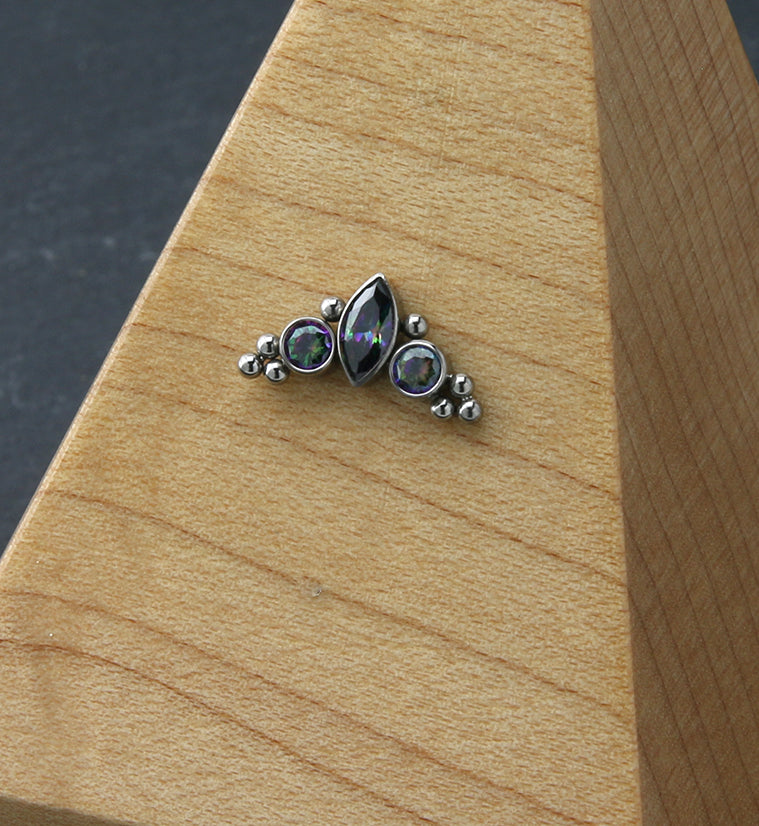 Crest Black Aurora CZ Threadless Titanium Top