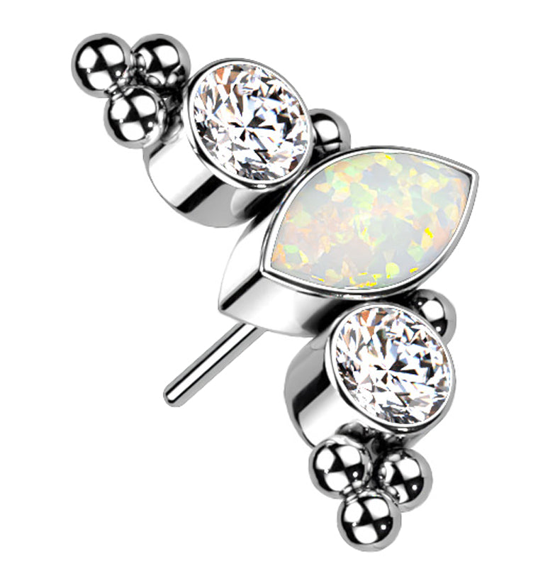 Crest White Opalite Clear CZ Threadless Titanium Top