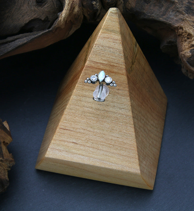 Crest White Opalite Clear CZ Titanium Threadless Floating Belly Button Ring (Convex Disk)