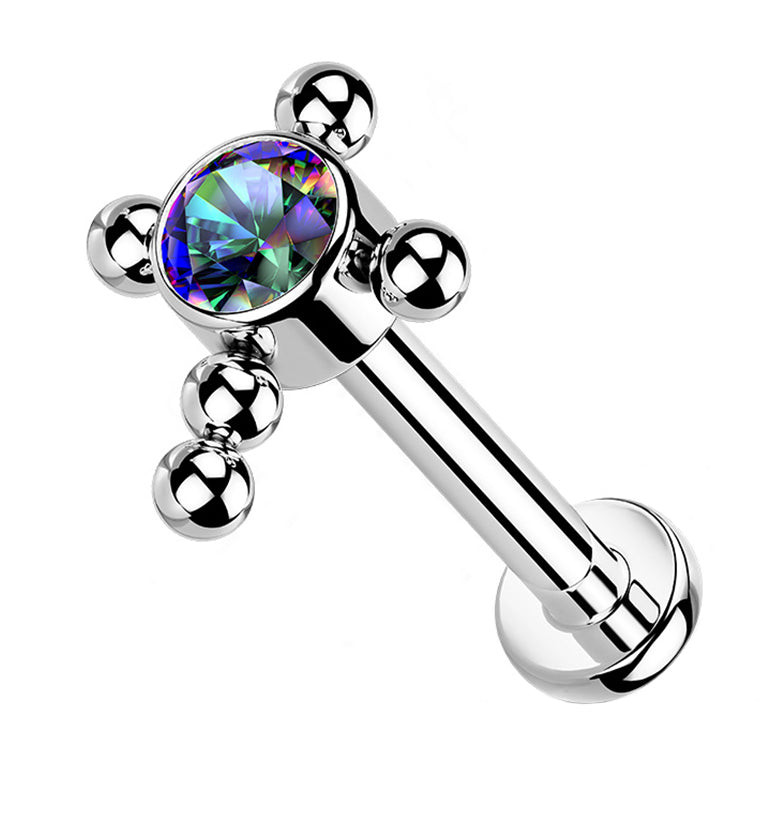 Cross Centered Black Aurora CZ Titanium Labret