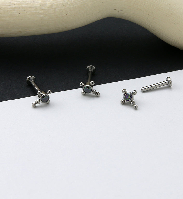 Cross Centered Black Aurora CZ Titanium Labret