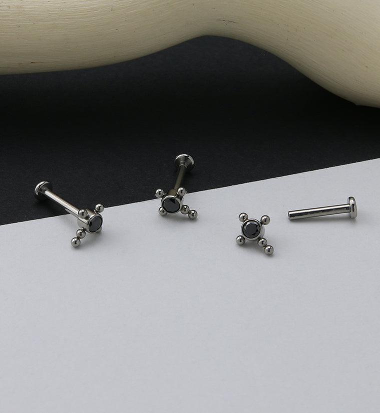 Cross Centered Black CZ Titanium Labret