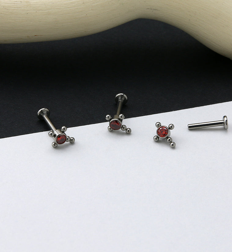 Cross Centered Red CZ Titanium Labret