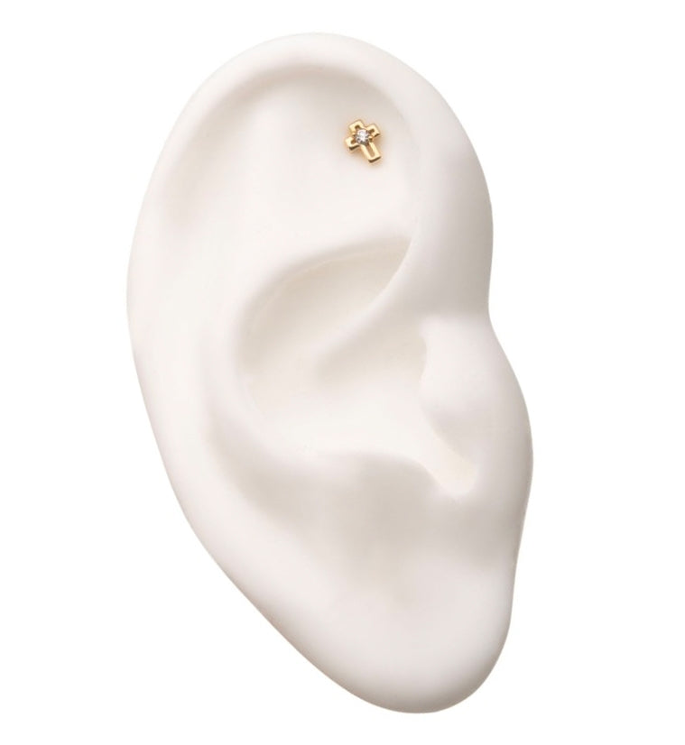 14kt Cross CZ Threadless Top