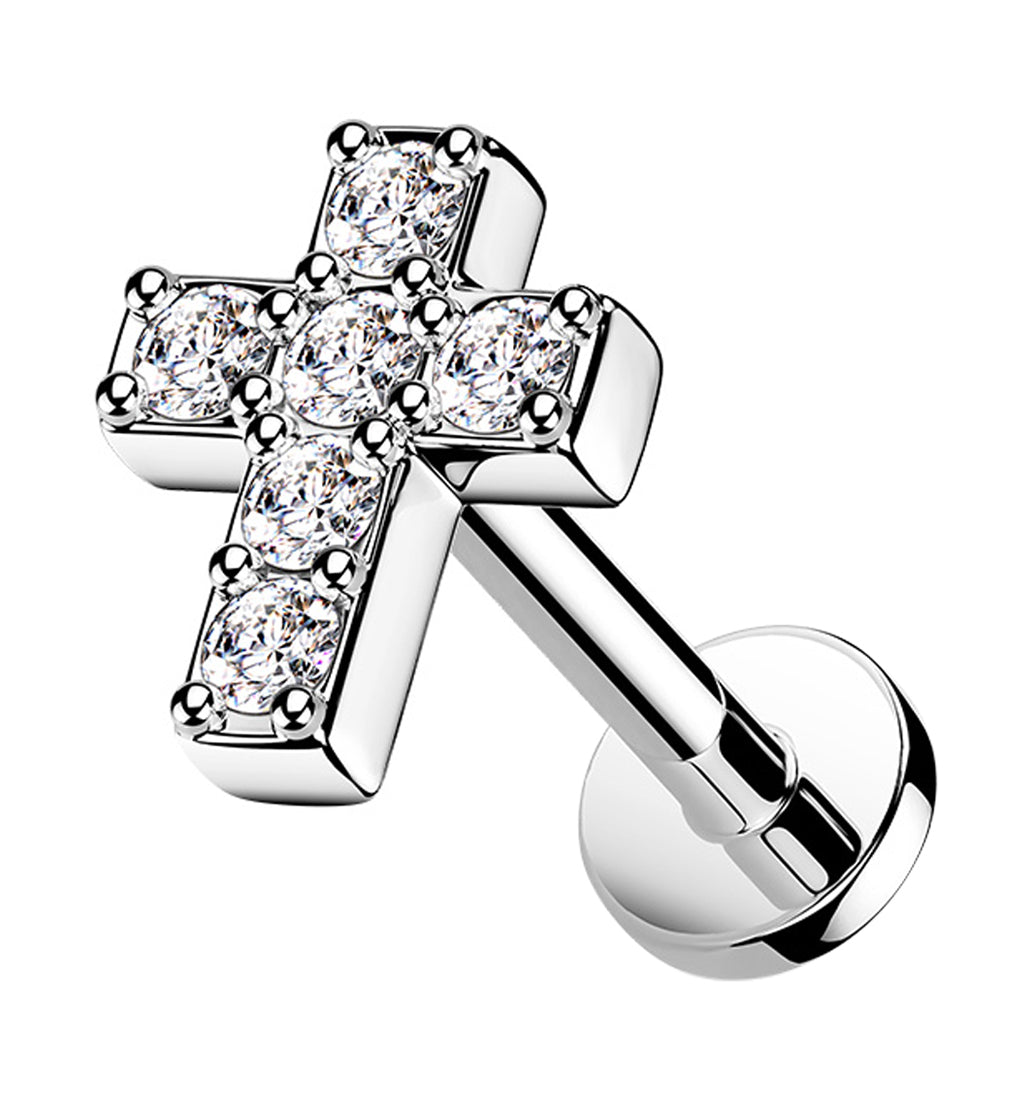 Cross CZ Gem Labret Post