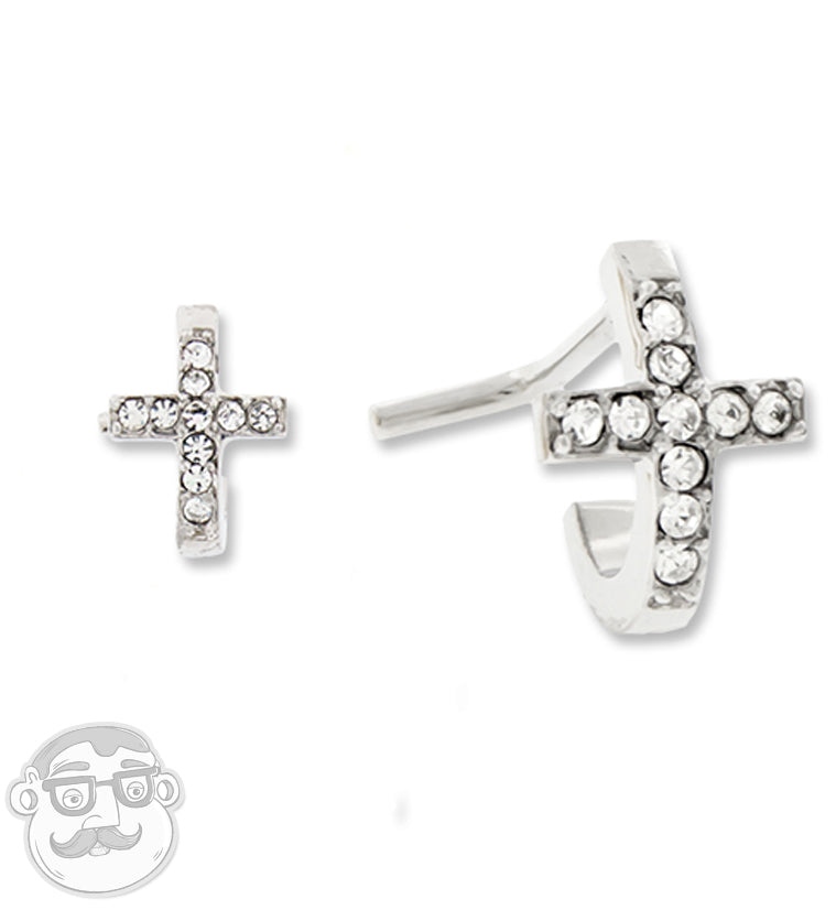 18G CZ Cross Nose Curve Ring