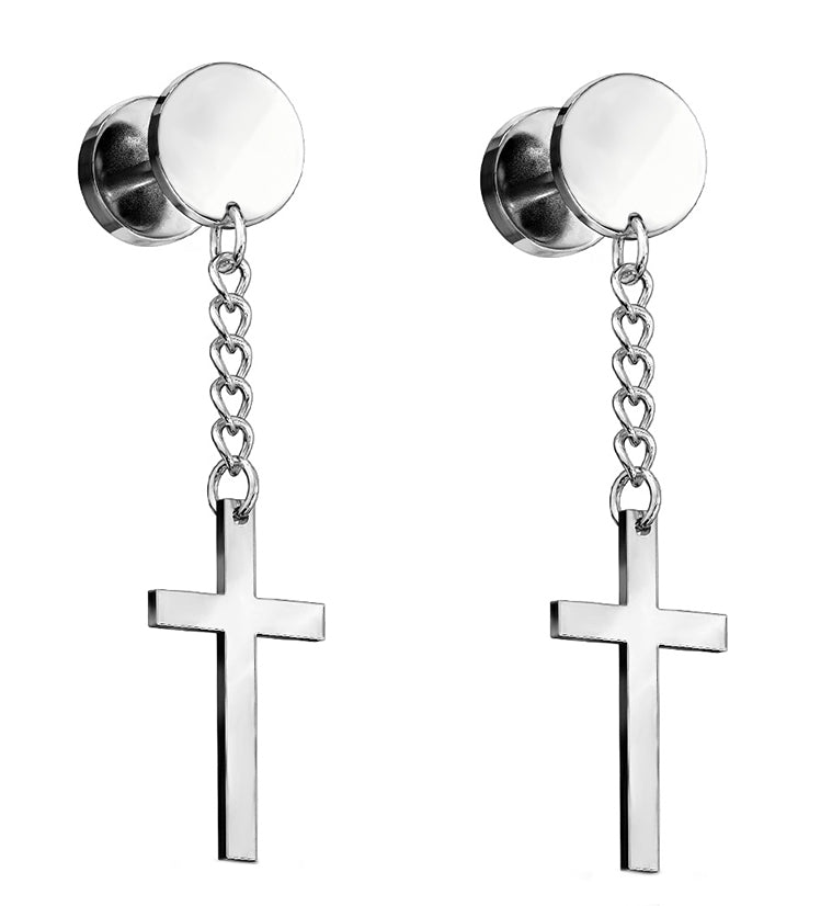 16G Dangle Cross Fake Plugs Gauges