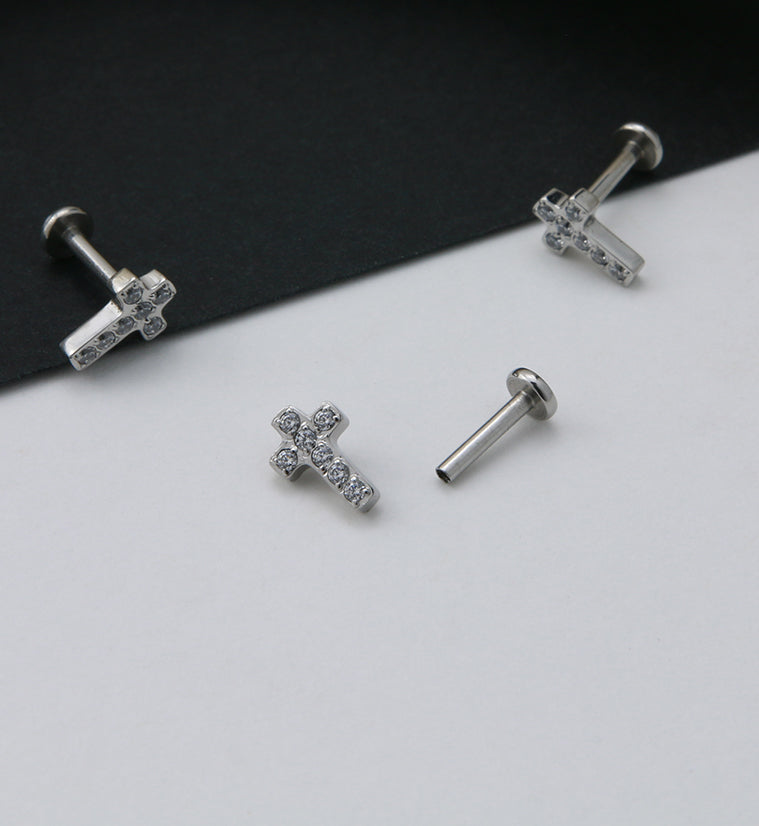 Cross Prong Set CZ Labret Post