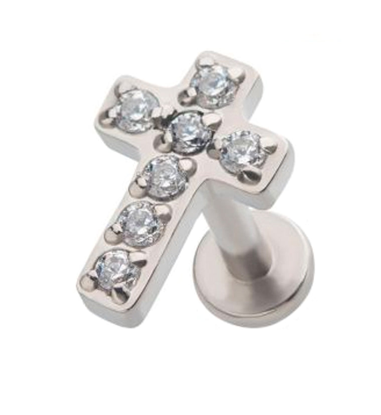 Cross Prong Set CZ Labret Post