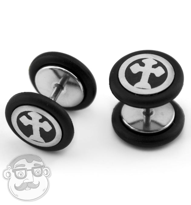 16G Goth Cross Steel Fake Plugs