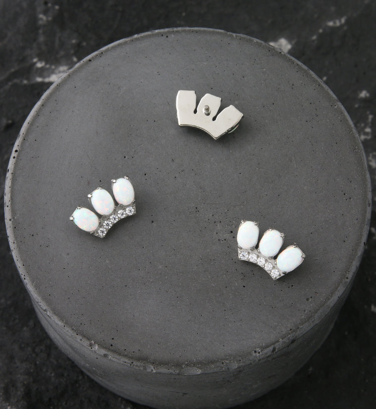 Crown White Opalite Clear CZ Titanium Internally Threaded Top