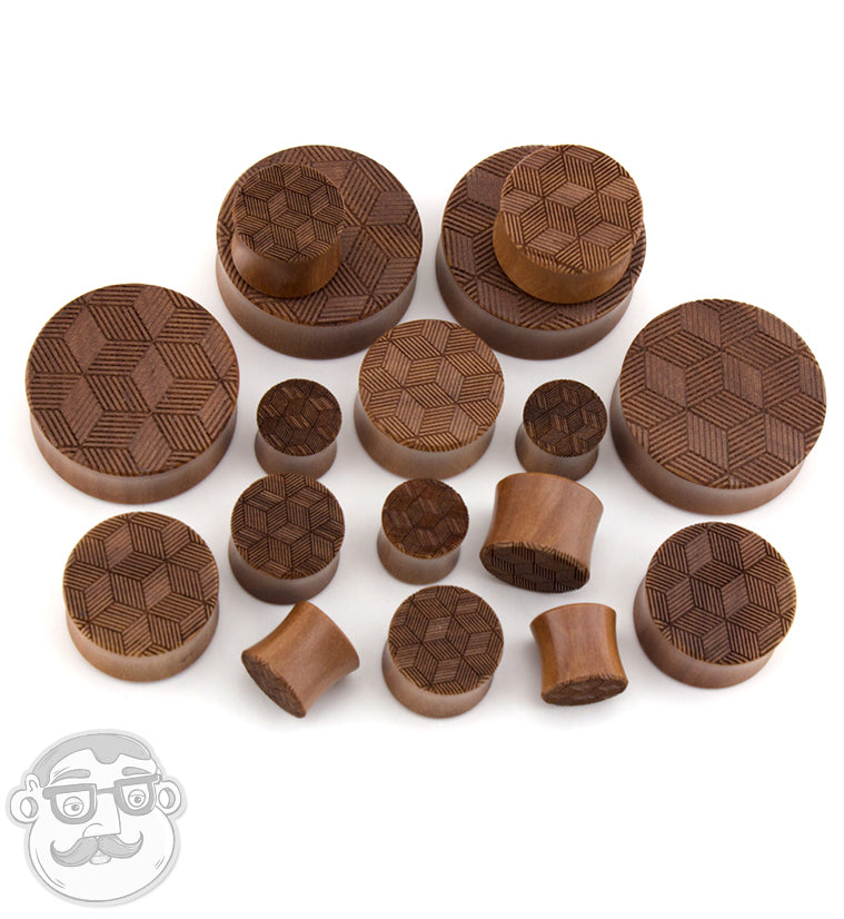 Geo Cube Engraved Saba Wood Plugs