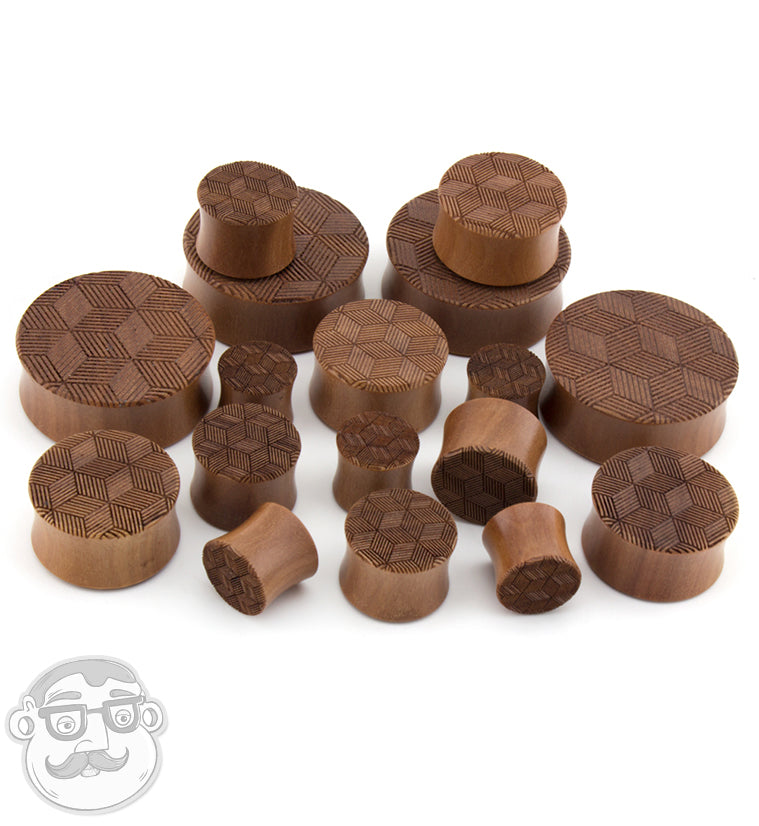 Geo Cube Engraved Saba Wood Plugs