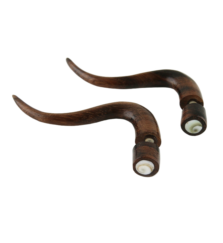 Sono Wood Fake Gauge Tapers Tribal Earrings Spiral Seashell Inlay