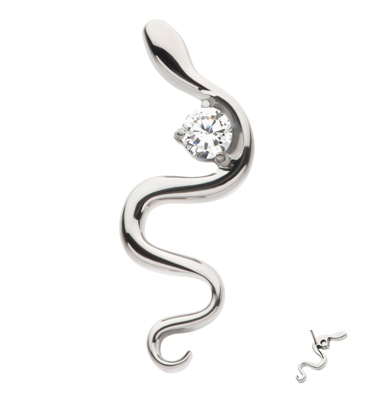 Curvy Snake Clear CZ Threadless Titanium Top
