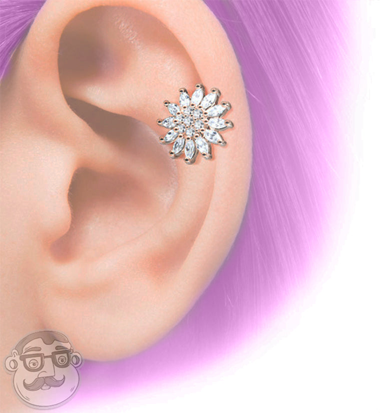 16G Gold PVD Blossom Gem Top Cartilage Barbell