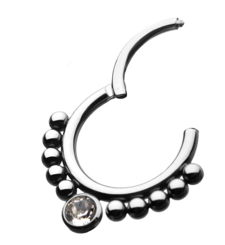 Single CZ Beaded Titanium Hinged Segment Ring