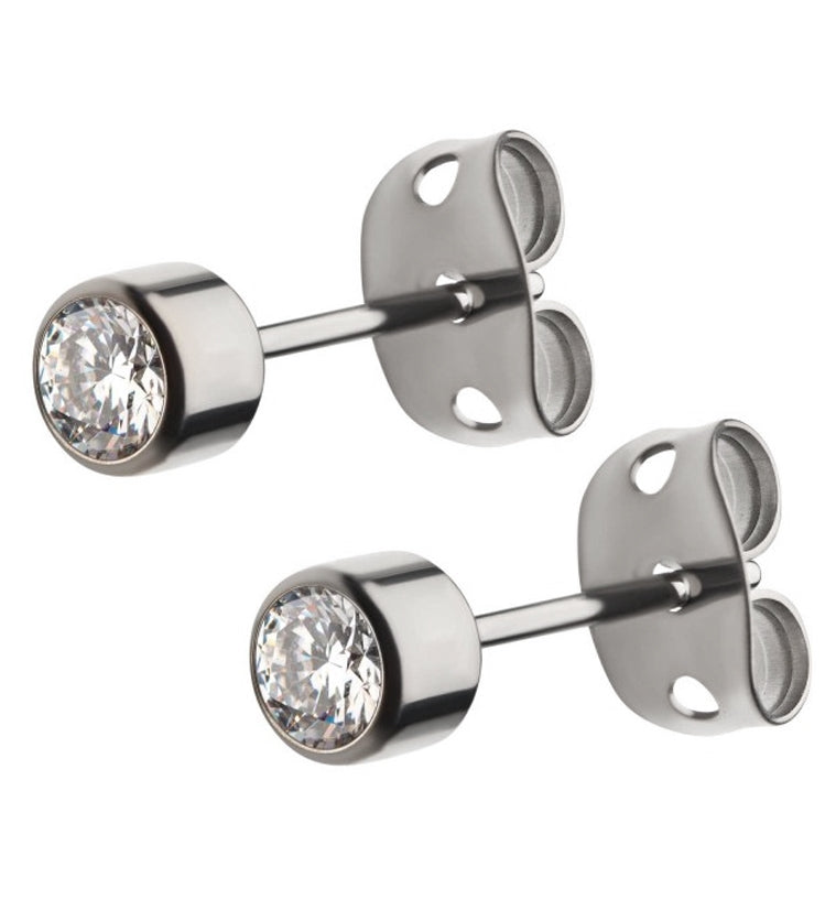 Bezel CZ Titanium Earrings